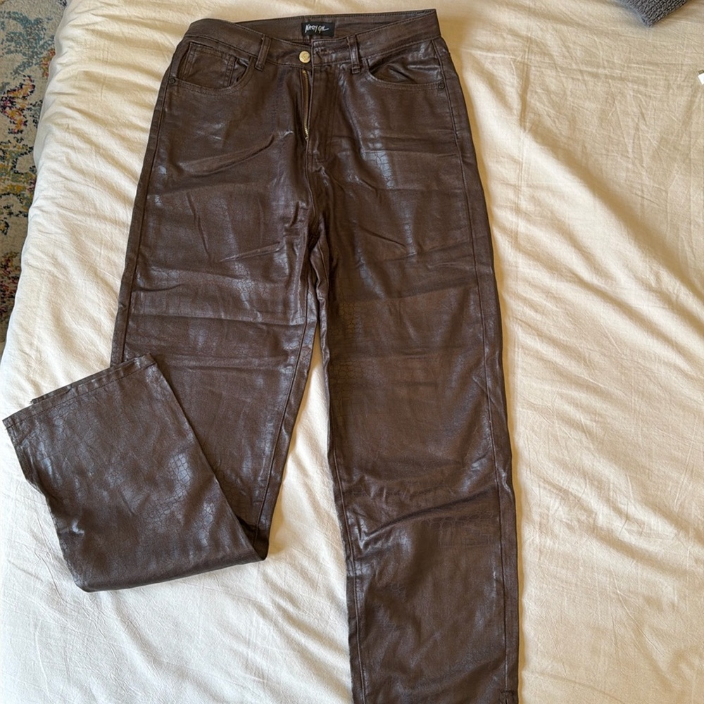 Nasty Gal brown crocodile print leather pants